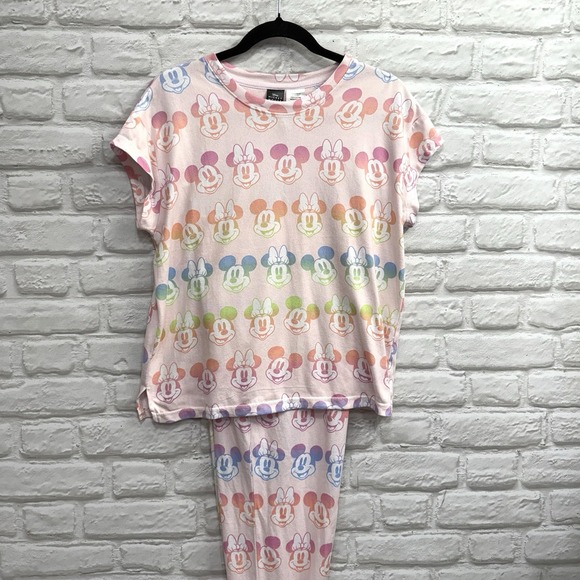 Disney Mickey Minnie Mouse Woman Pink Pajama Set  2pc Sz M Soft Cozy Lounge Wear - Picture 3 of 16